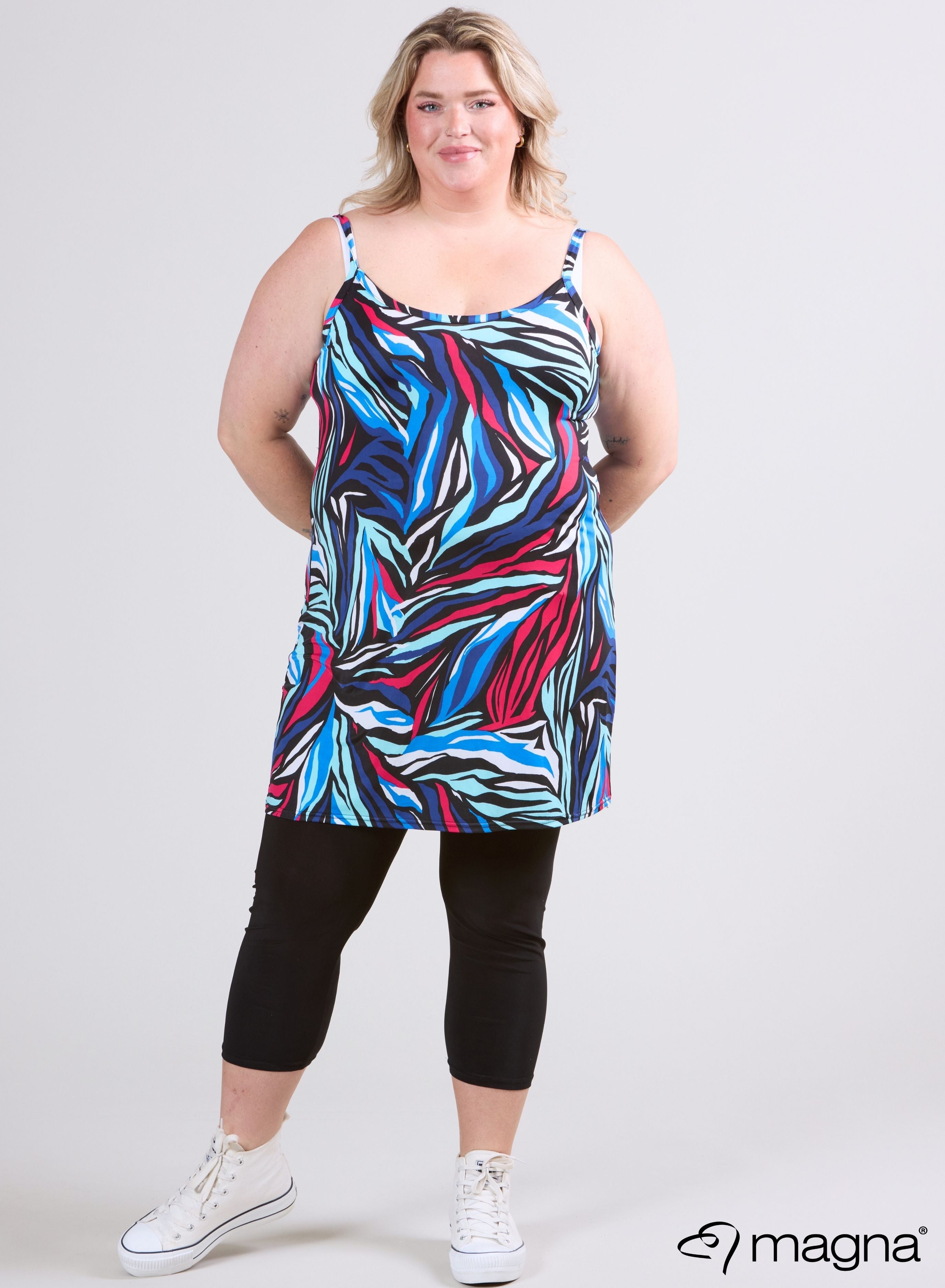 Magna Lange Spaghetti Tuniek Kleurrijk Zebrapatroon Turqoise/Roze