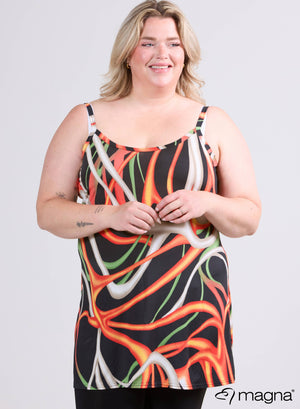 Magna Lange Spaghetti-Tunika Wellendruck Orange