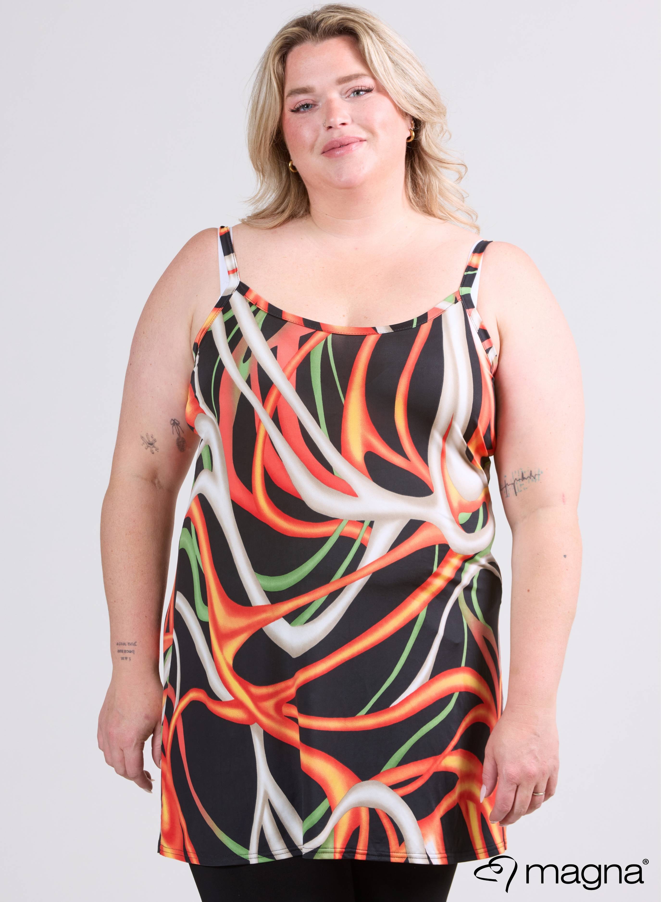 Magna Lange Spaghetti-Tunika Wellendruck Orange