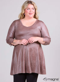 Magna  Panel Tunic Leather Look Taupe