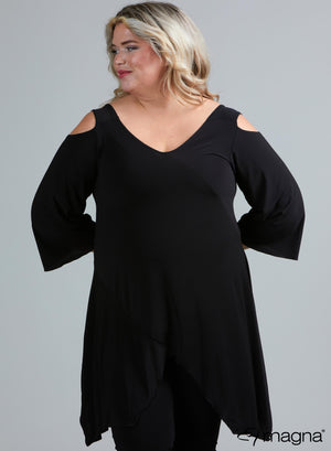 Magna Shoulder Free Asymetric Hem Tunic Black