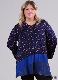 Magna Wide Tunic Leather Combination Swirl Circle Navy