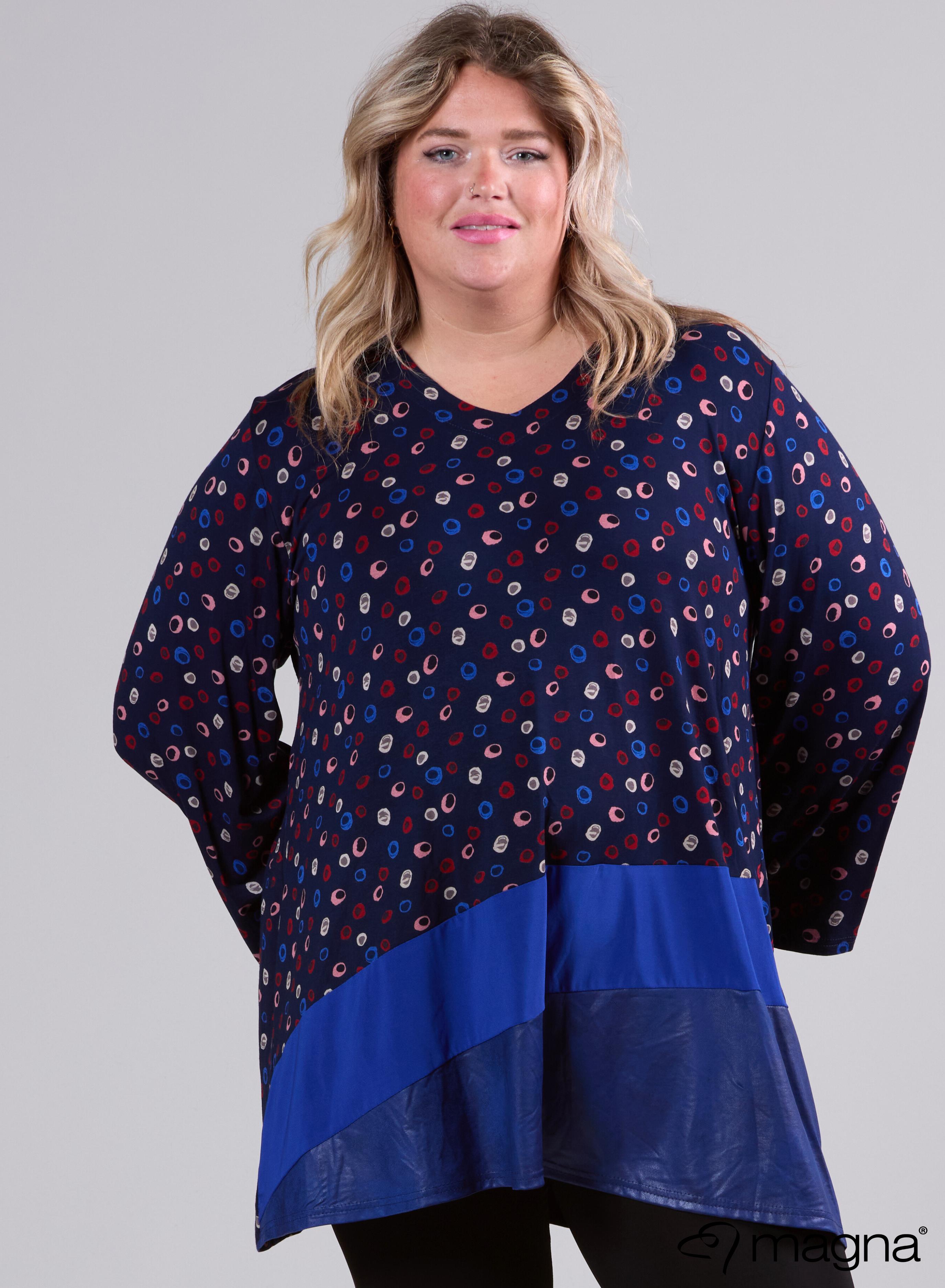 Magna Wide Tunic Leather Combination Swirl Circle Navy