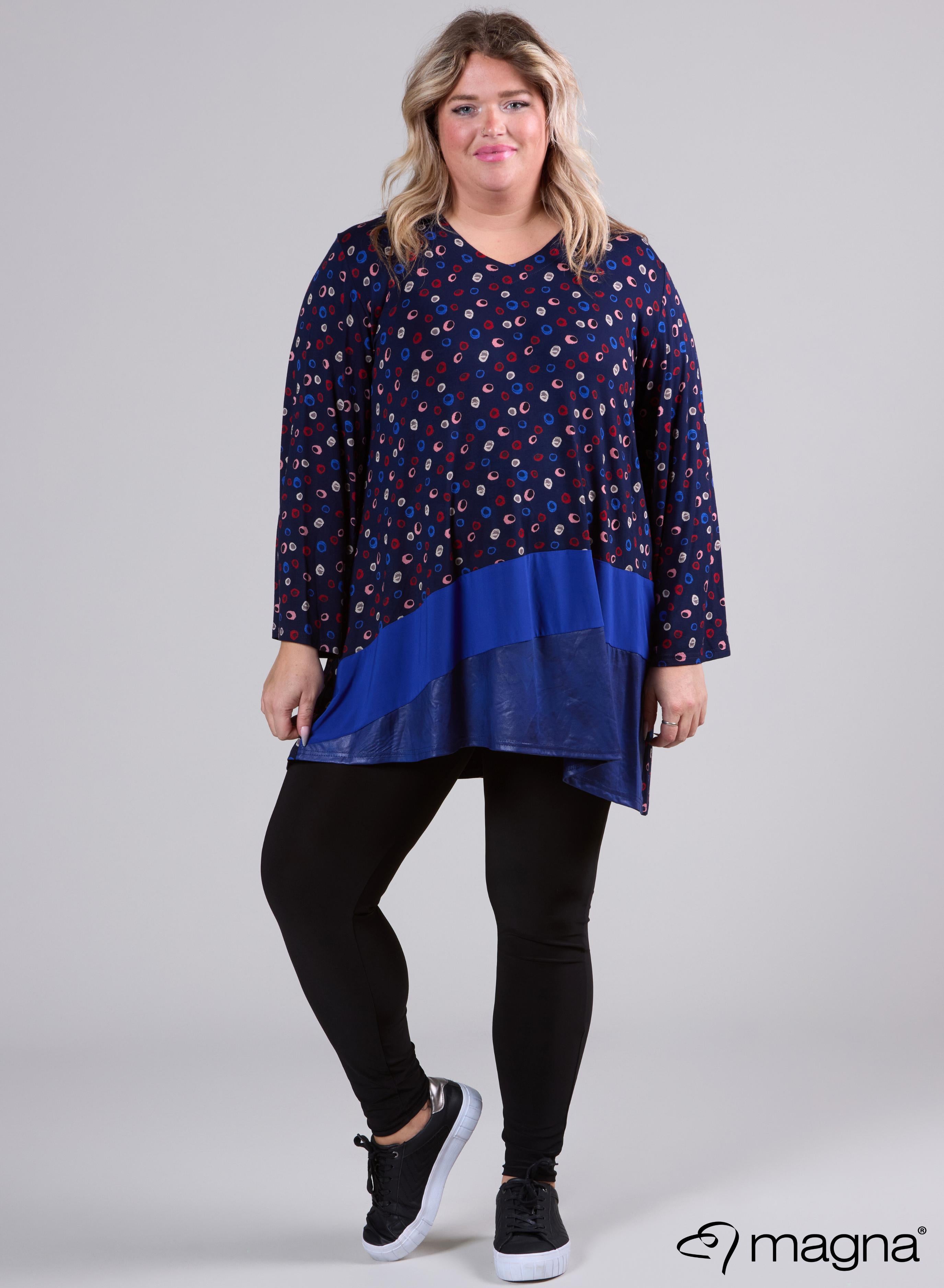 Magna Wide Tunic Leather Combination Swirl Circle Navy