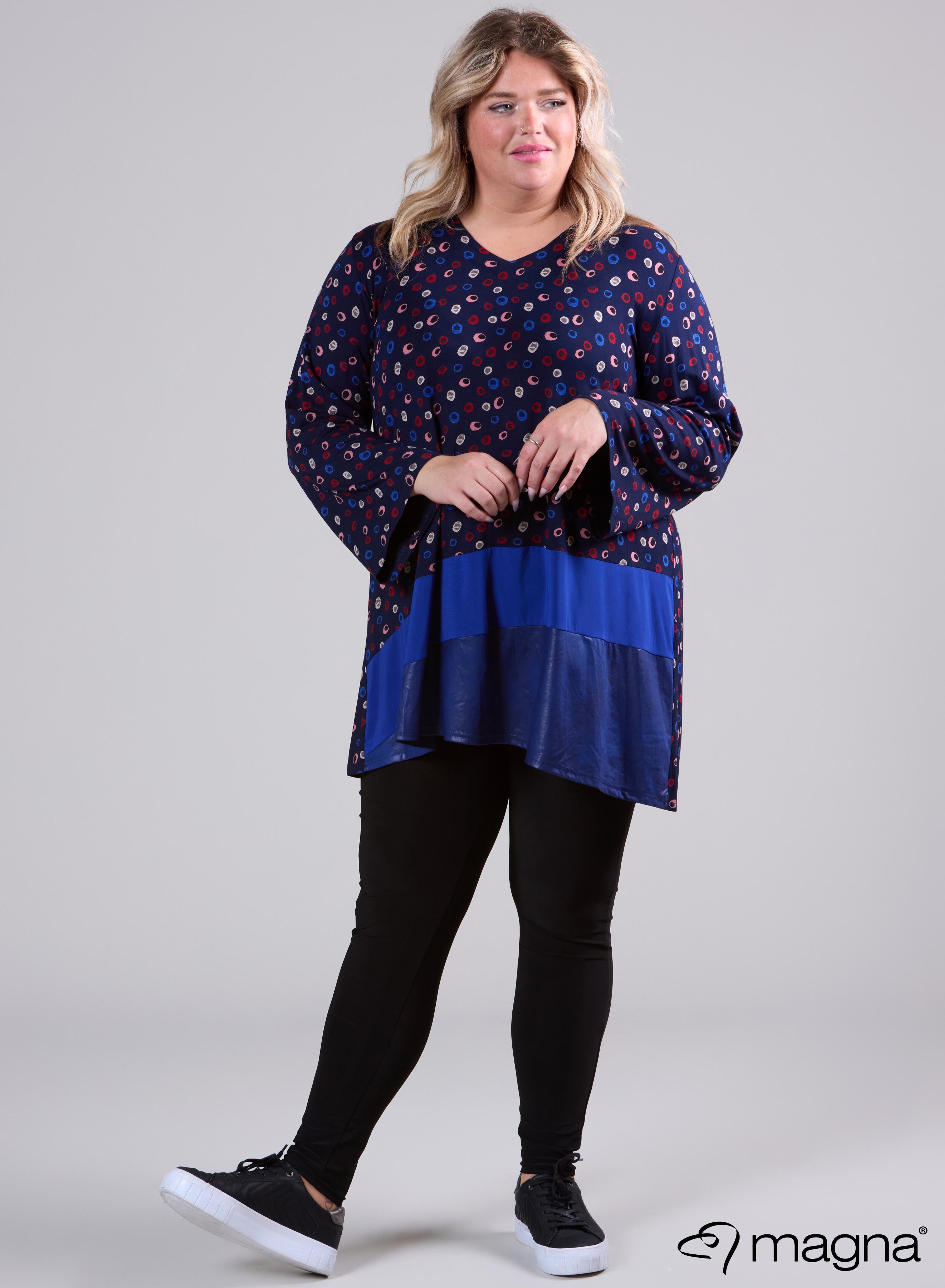 Magna Wide Tunic Leather Combination Swirl Circle Navy