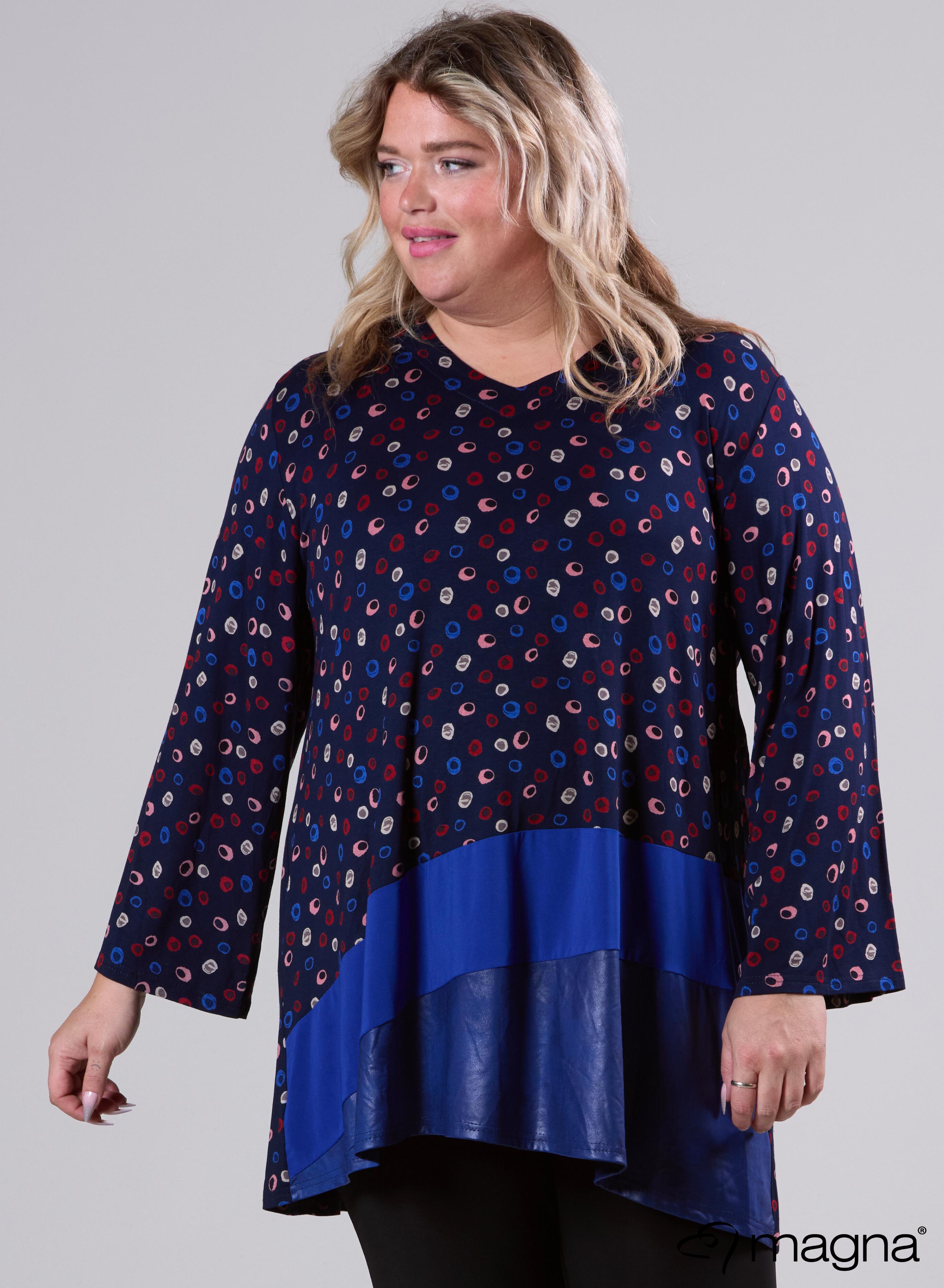 Magna Wide Tunic Leather Combination Swirl Circle Navy