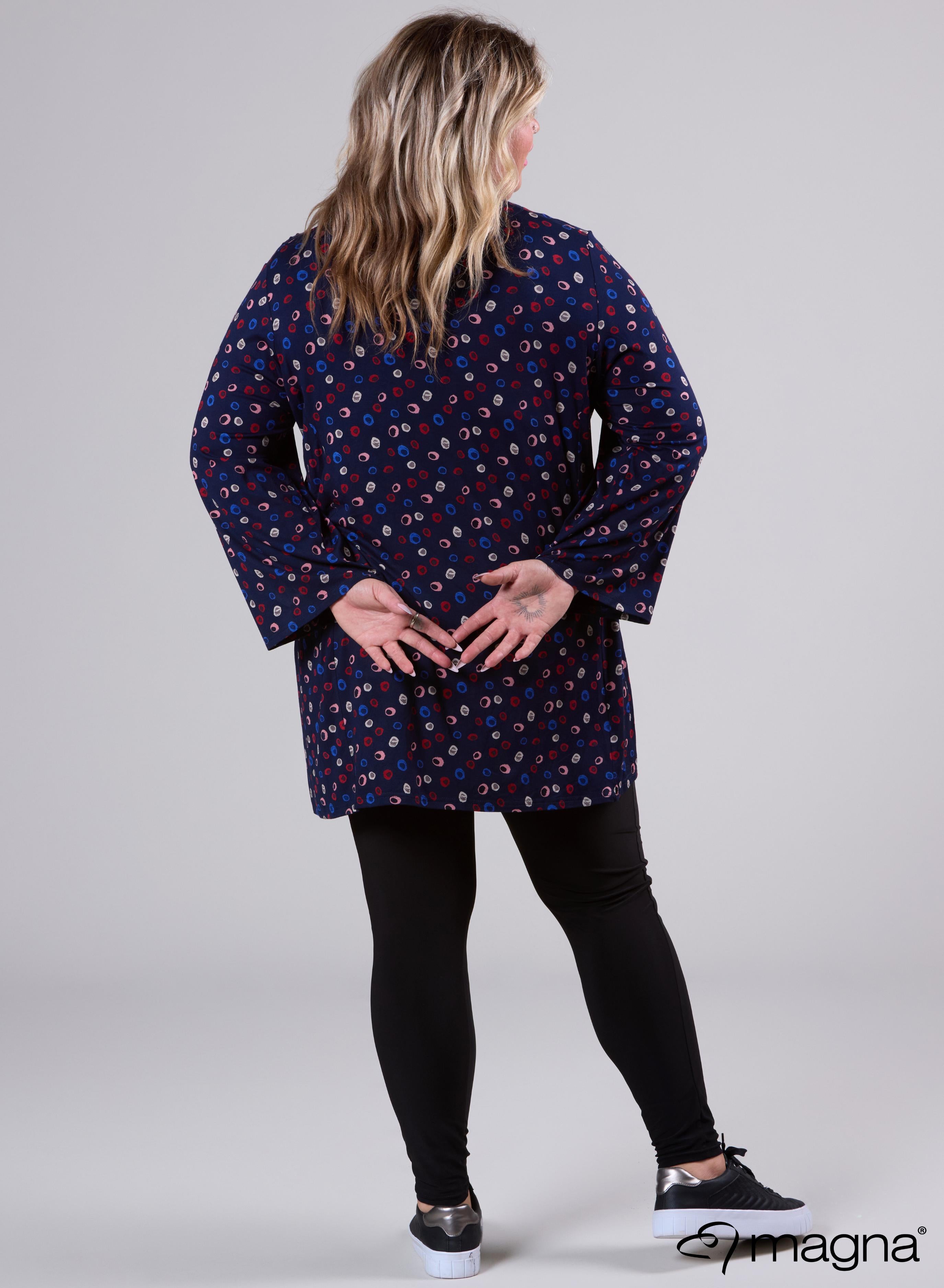 Magna Wide Tunic Leather Combination Swirl Circle Navy