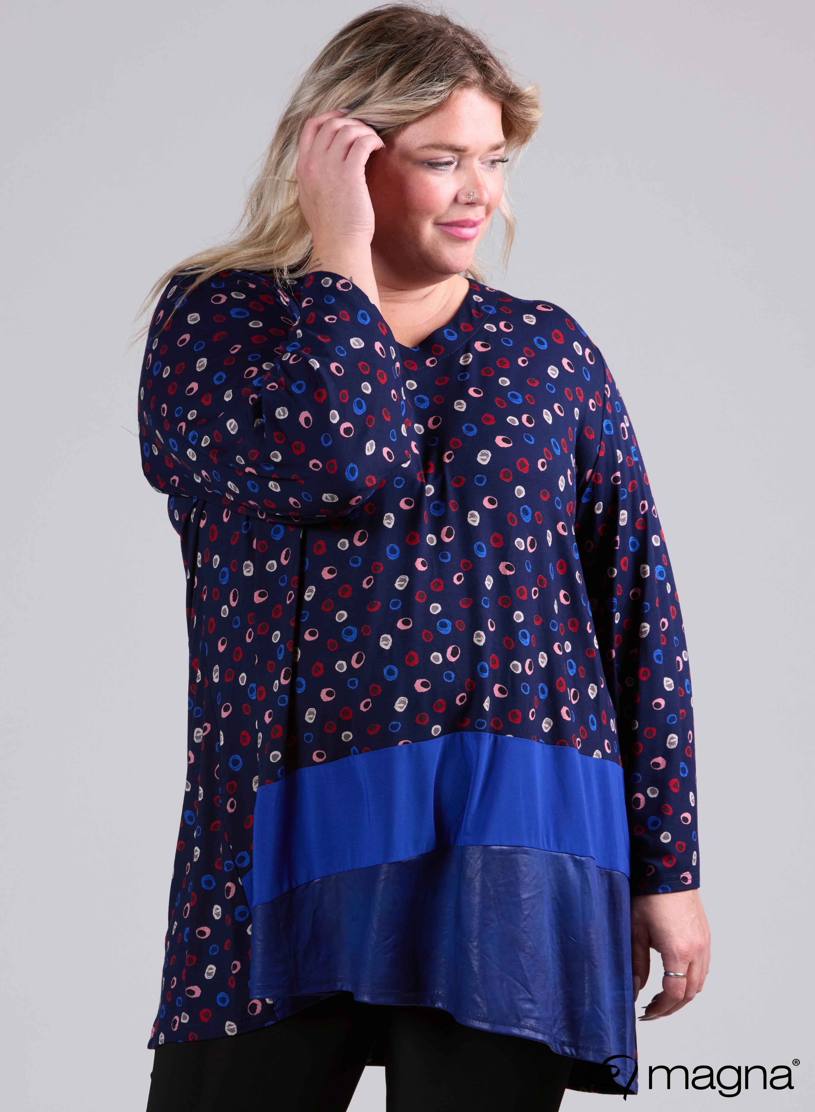 Magna Wide Tunic Leather Combination Swirl Circle Navy