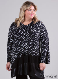 Magna Wide Tunic Leather Combination Painted Polka Black
