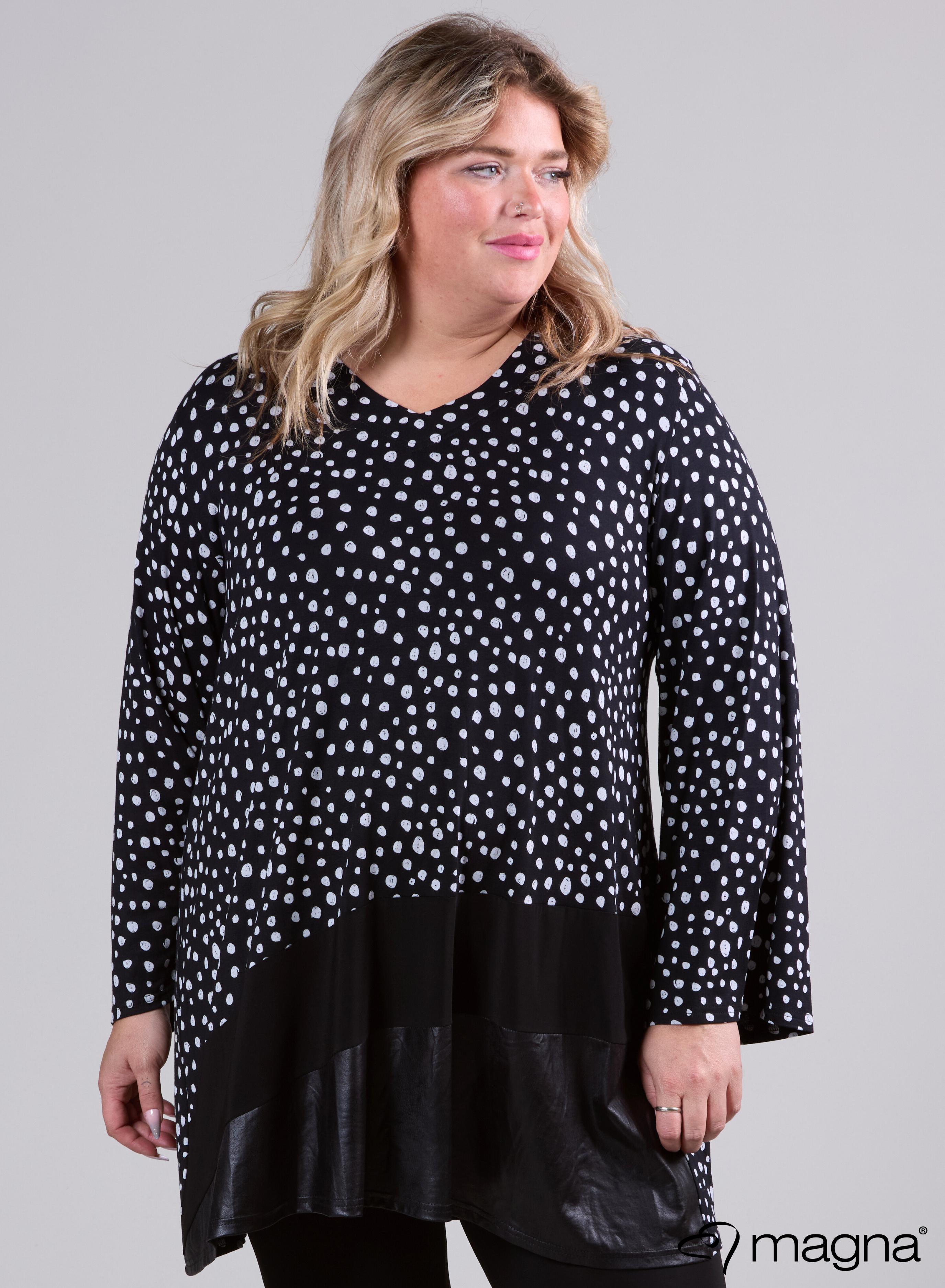 Magna Wide Tunic Leather Combination Painted Polka Black