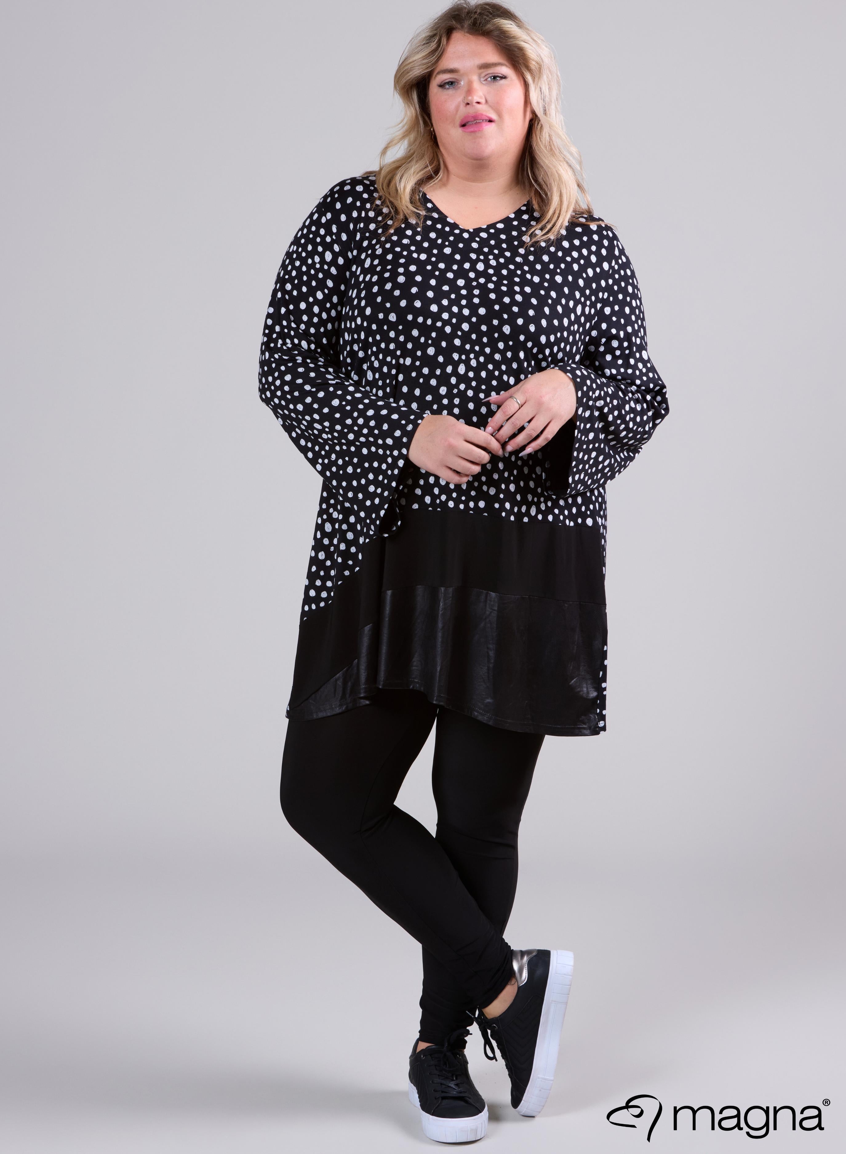 Magna Wide Tunic Leather Combination Painted Polka Black