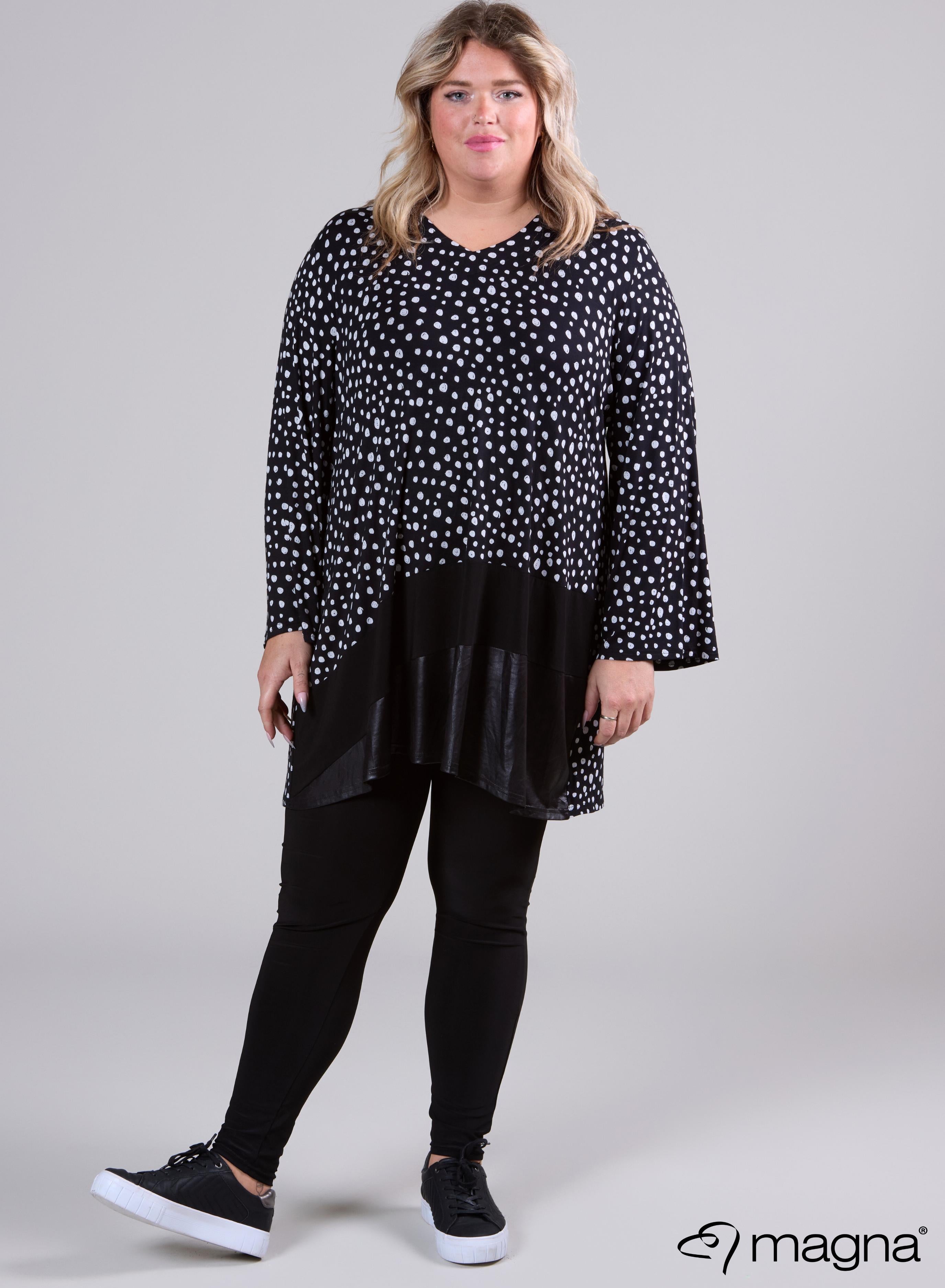 Magna Wide Tunic Leather Combination Painted Polka Black