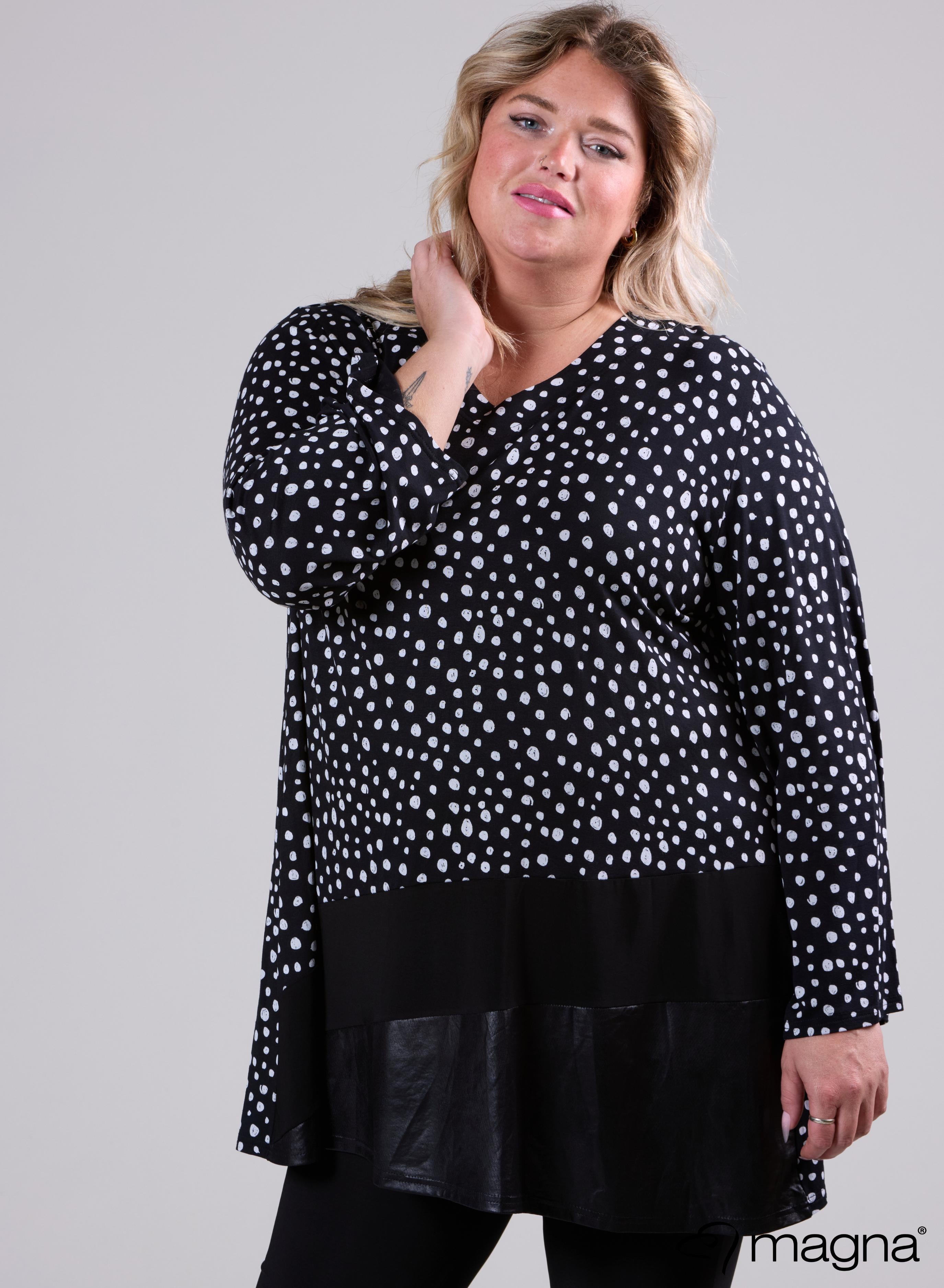 Magna Wide Tunic Leather Combination Painted Polka Black