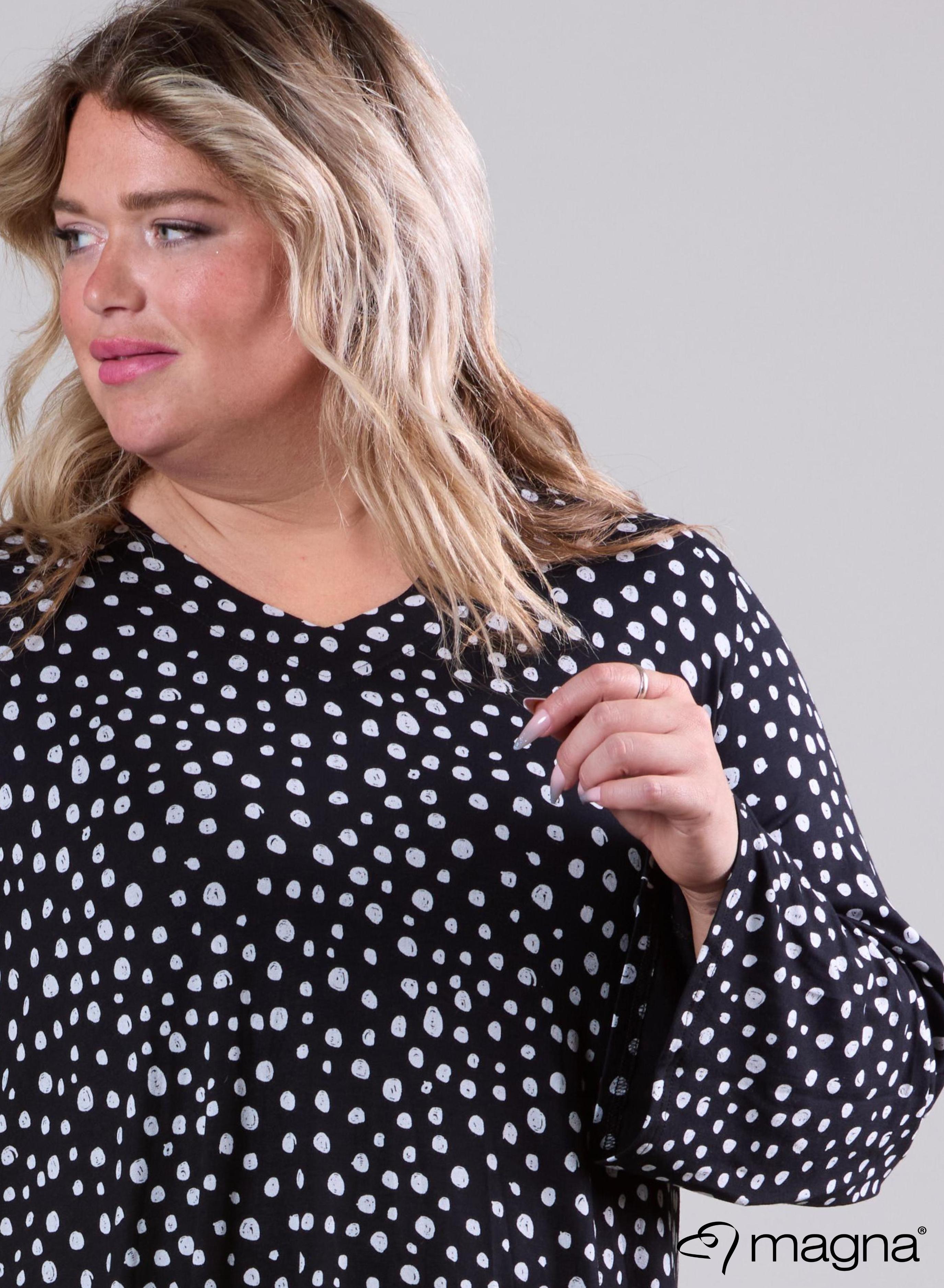 Magna Wide Tunic Leather Combination Painted Polka Black