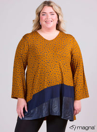 Magna Wide Tunic Leather Combination Painted Polka Musterd