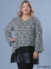 Magna Wide Tunic Leather Combination BW Leopard Print