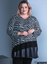 Magna Wide Tunic Leather Combination Animalistic B/W Print