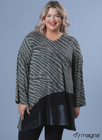 Magna Wide Tunic Leather Combination Animalistic Sage Grey Print