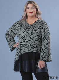 Magna Wide Tunic Leather Combination Dalmatian Sage Grey Print