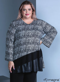 Magna Wide Tunic Leather Combination Textured B/W Print