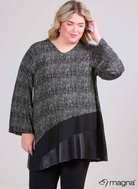 Magna Wide Tunic Leather Combination Textured Sage Grey Print