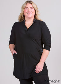 Magna Flowy Pocket Tunic Print Solid Elements Classic Polka Dots B/W