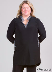 Magna Flowy Pocket Tunic Print Solid Elements P.P. Small B/W