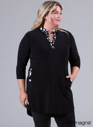 Magna Flowy Pocket Tunika mit einfarbigem Kuhmuster