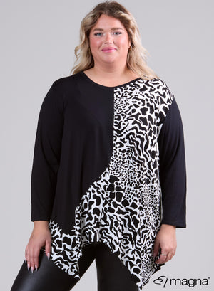 Magna A-Linien-Tunika mit Leopardenmuster, Schwarz