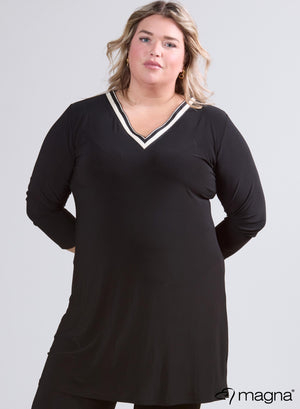 Magna V-hals tuniek met bies, zwart