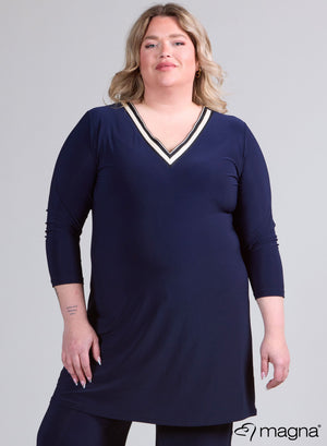 Magna V-hals tuniek met bies, marineblauw