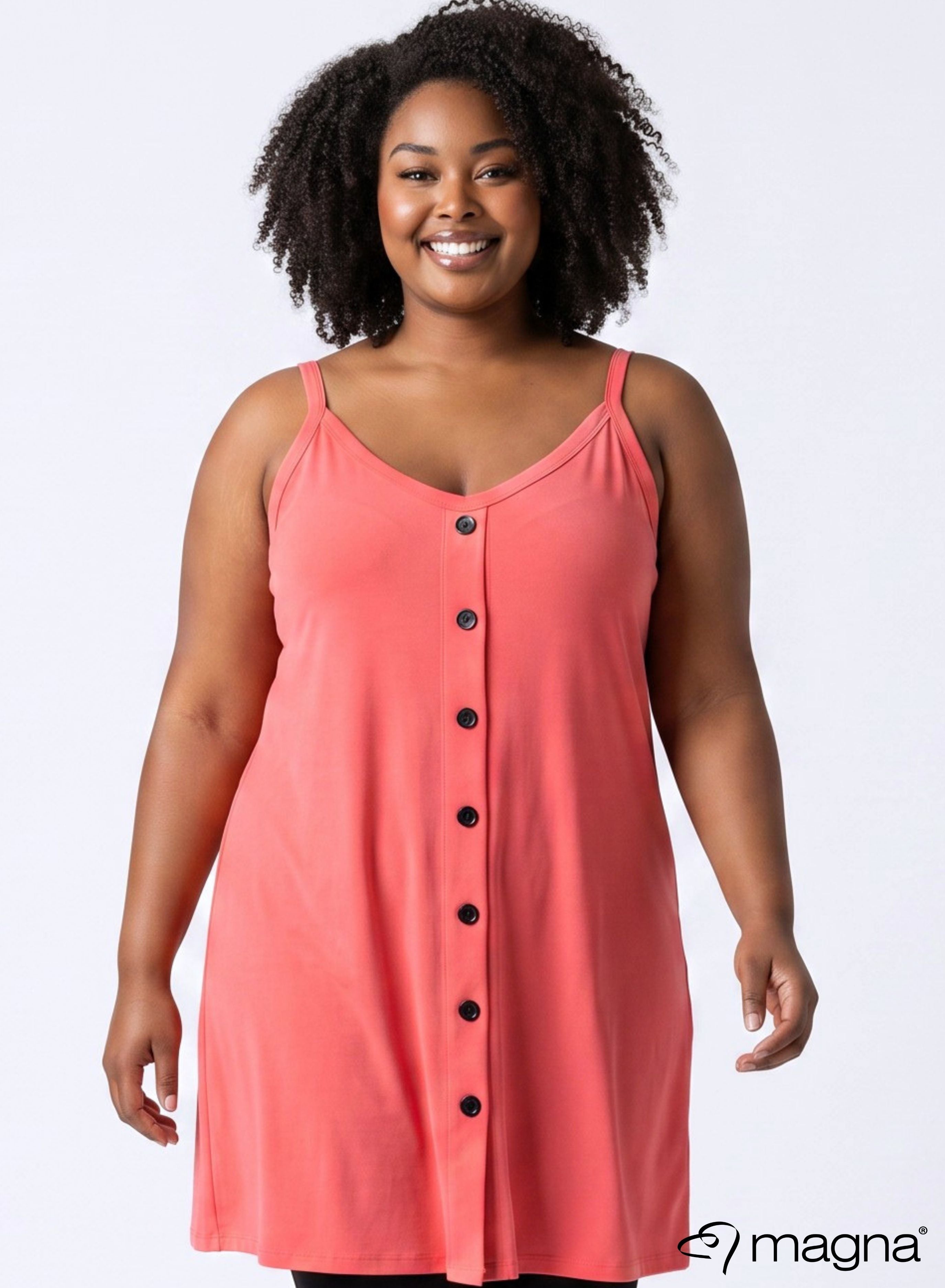 Magna Spaghetti Longtop/Tuniek met Knopen en Burnt Coral Kleur