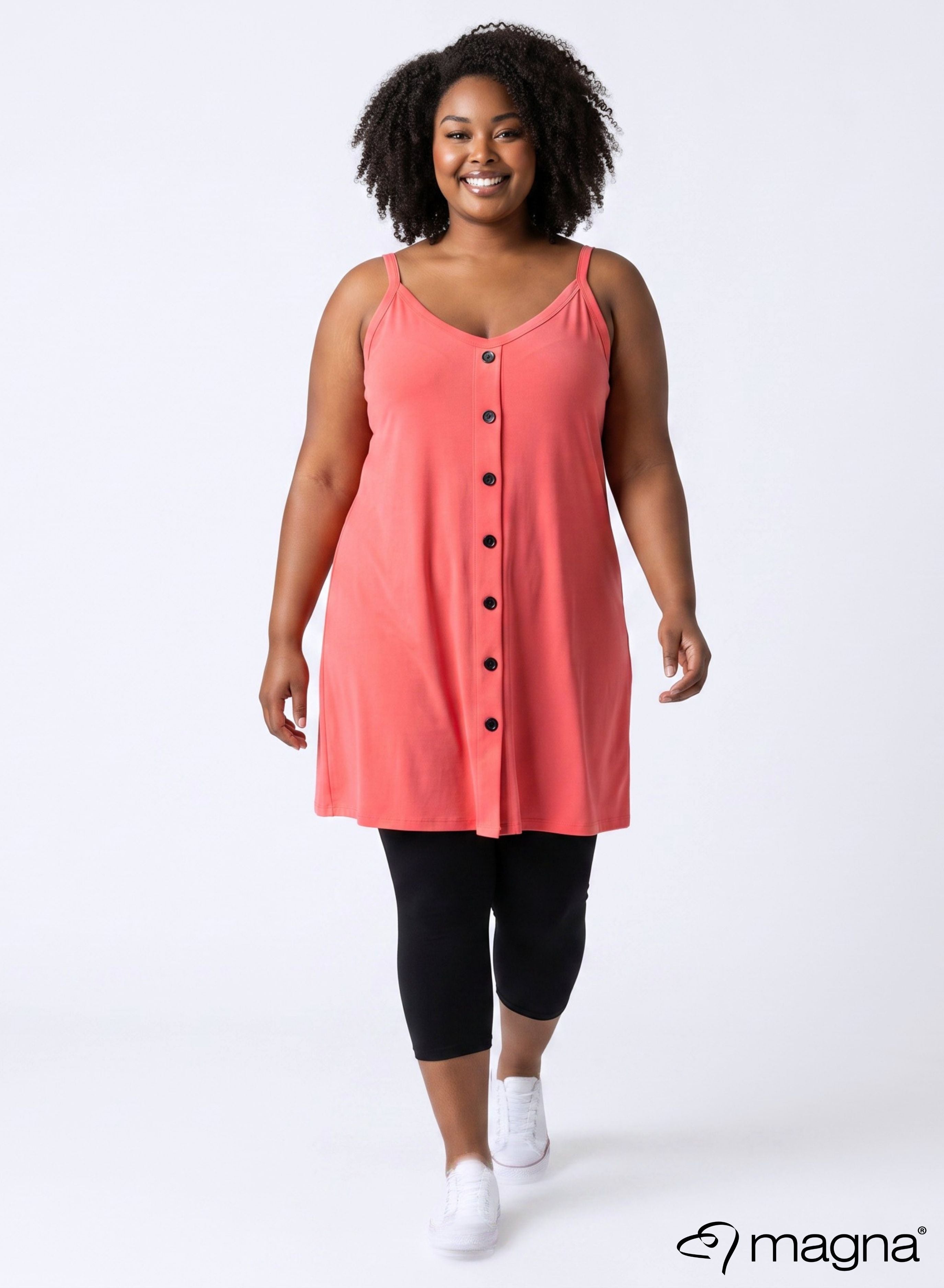 Magna Spaghetti Longtop/Tuniek met Knopen en Burnt Coral Kleur