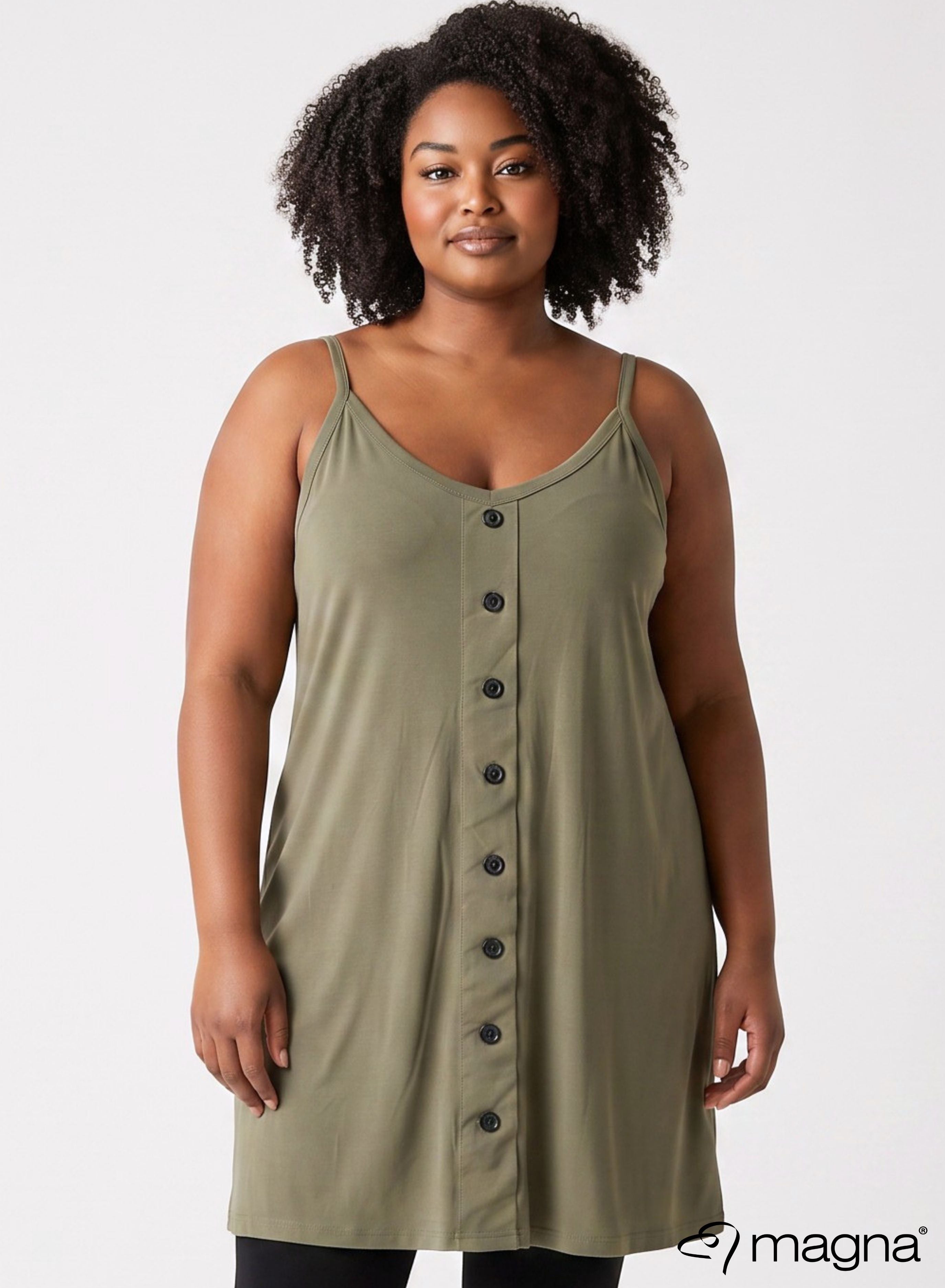 Magna spaghetti-tuniek met lange top en knoopdetail - saliegroen