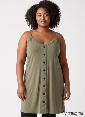 Magna spaghetti-tuniek met lange top en knoopdetail - saliegroen