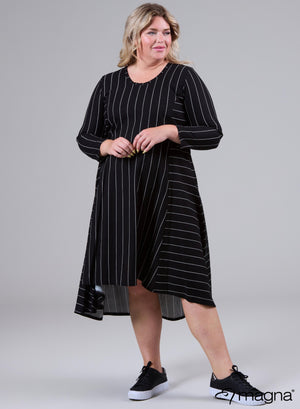 Magna A-Linien-Kleid aus Baumwollleinen und Viskose Schwarz/Weiß