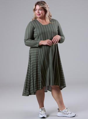 Magna A-Linien-Kleid aus Baumwolle, Leinen und Viskose Grün