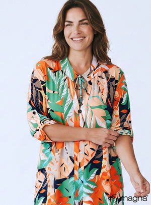 Magna Flowy String Tunic Leaves Orange Green