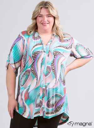 Magna Flowy String Tunika Animal Waves Mint