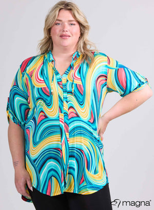 Magna Flowy String Tunika Aqua Wavey Design