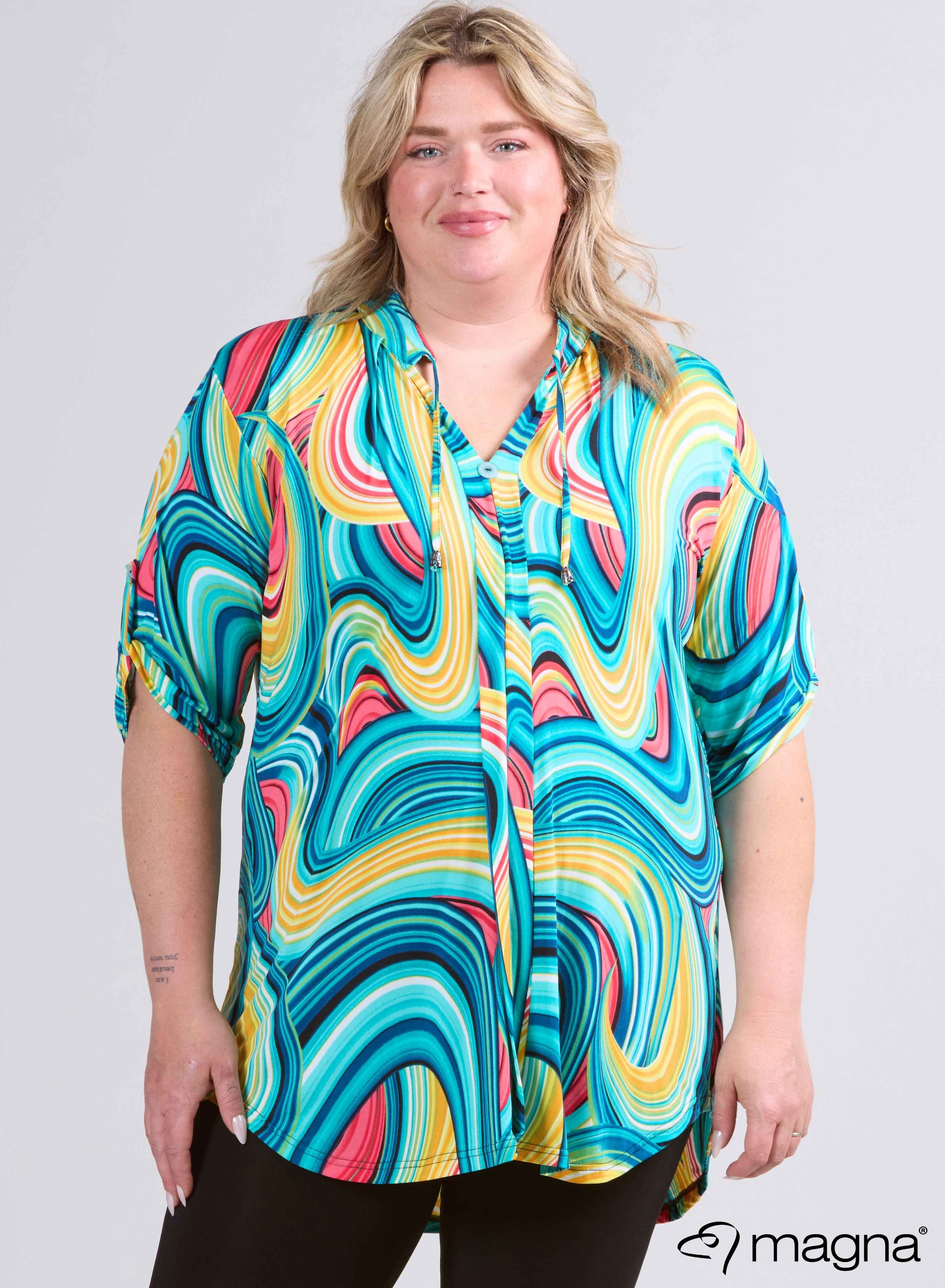 Magna Flowy String Tunika Aqua Wavey Design