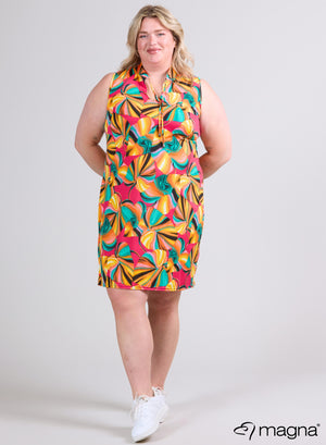 Magna Ärmellose Lange String-Tunika / Kleid Blurry Waves Pink