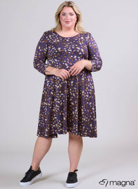 Magna Gedrukt Lange A-lijn Jurk Kleine Bloemen Pruim