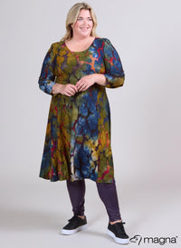 Magna Jacquard Mesh Lange A-lijn Jurk Cirkel Patch Paars Camel