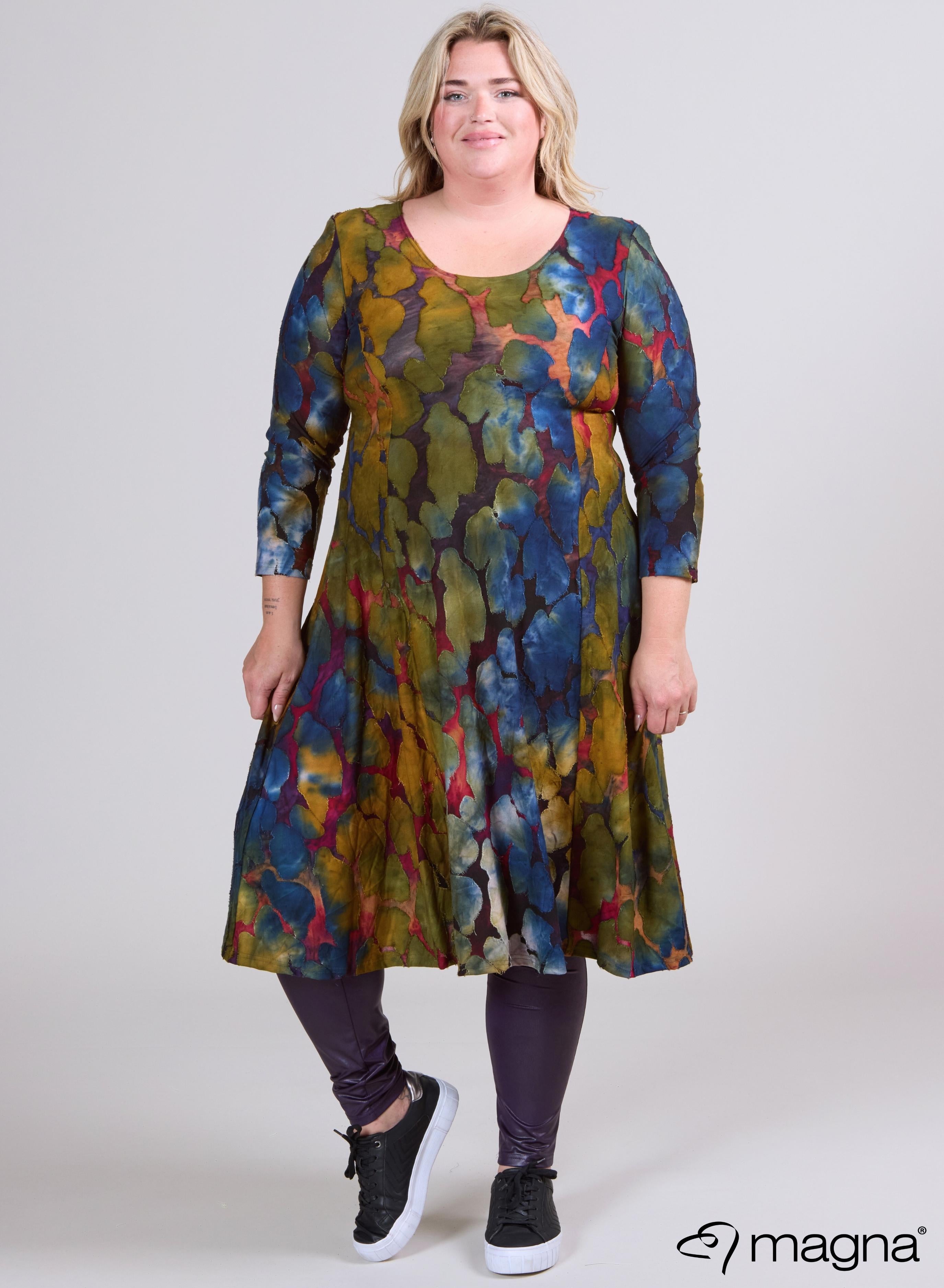 Magna Jacquard Mesh Lange A-lijn Jurk Cirkel Patch Paars Camel