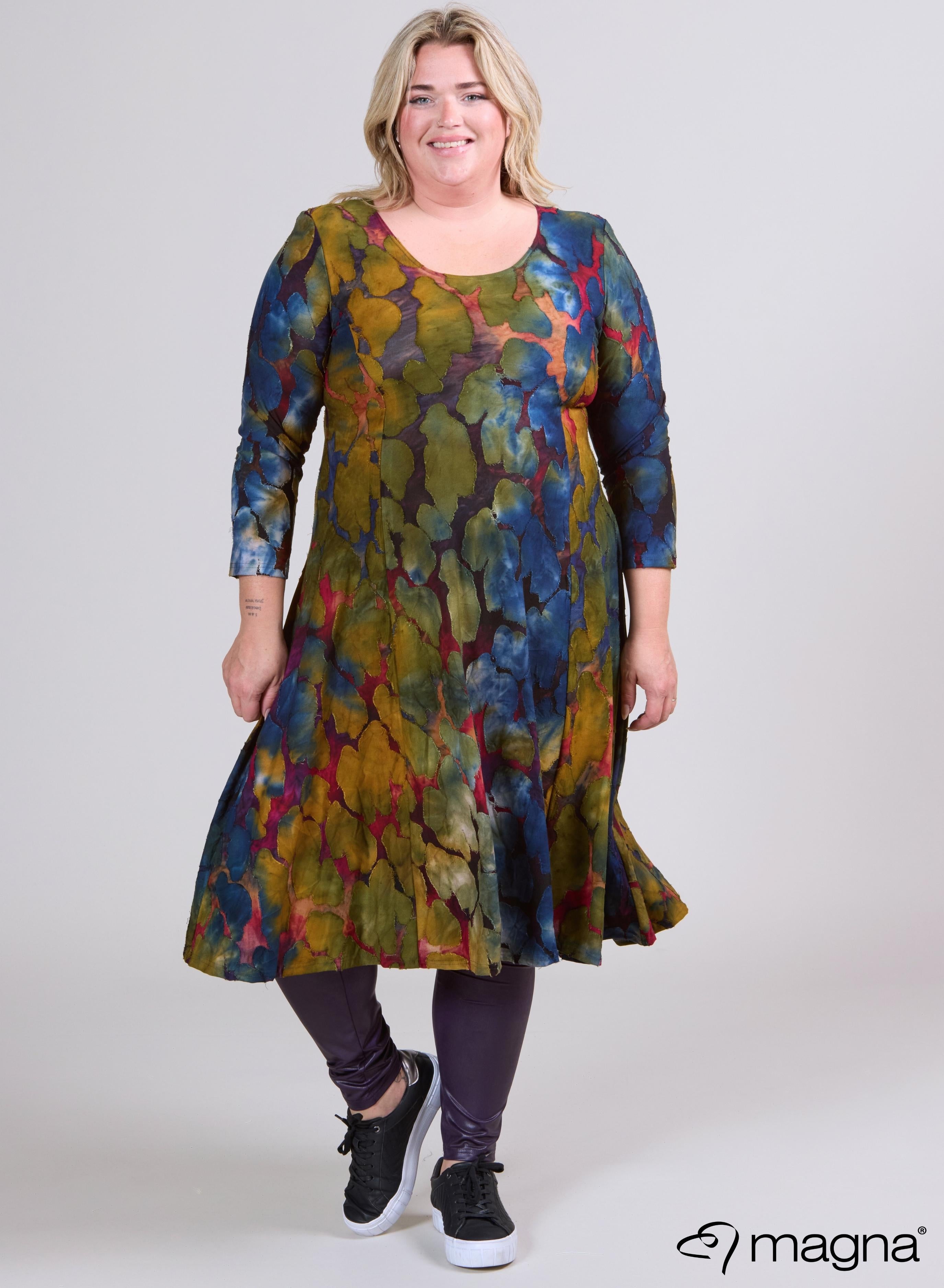 Magna Jacquard Mesh Lange A-lijn Jurk Cirkel Patch Paars Camel