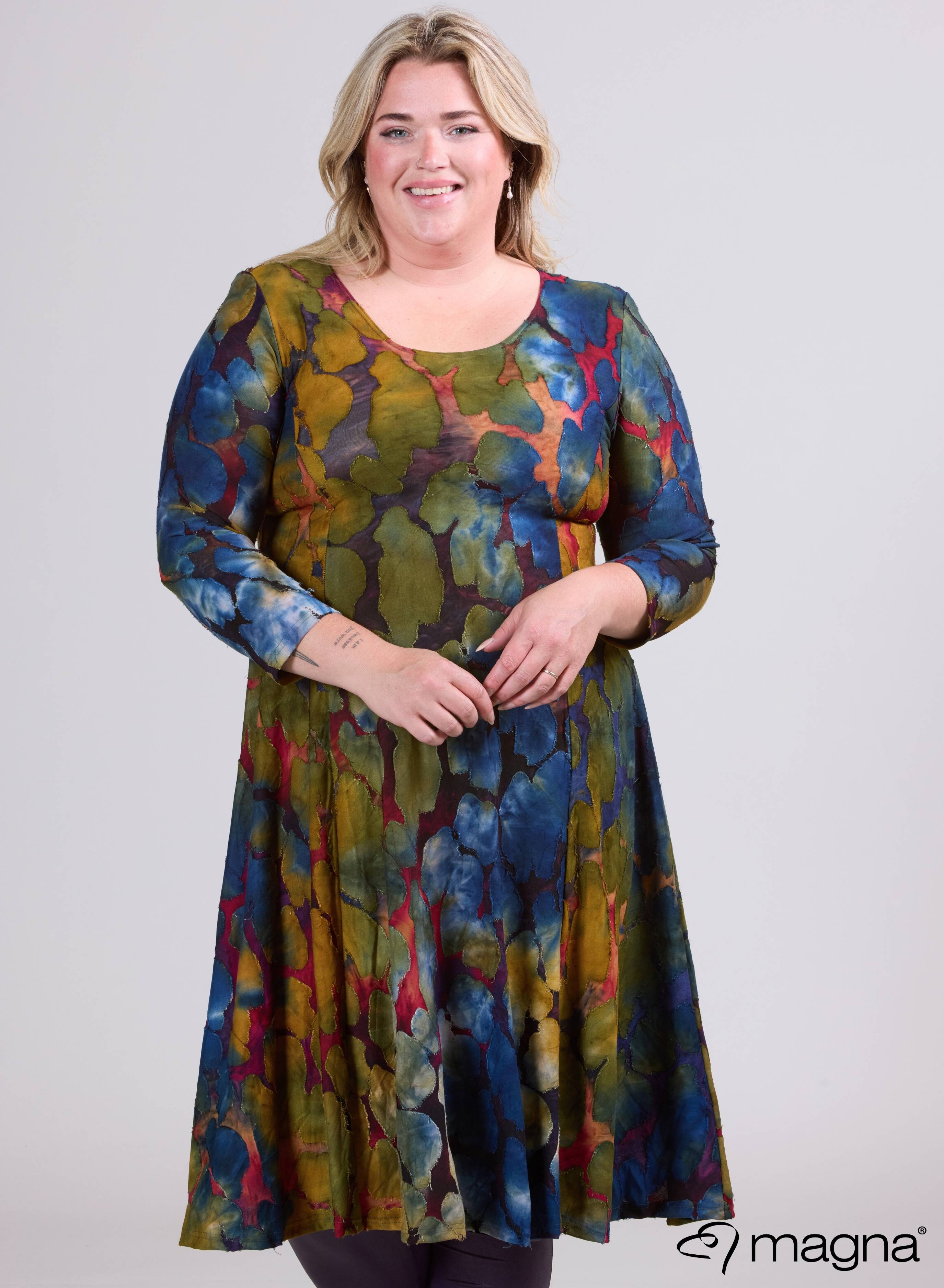 Magna Jacquard Mesh Lange A-lijn Jurk Cirkel Patch Paars Camel