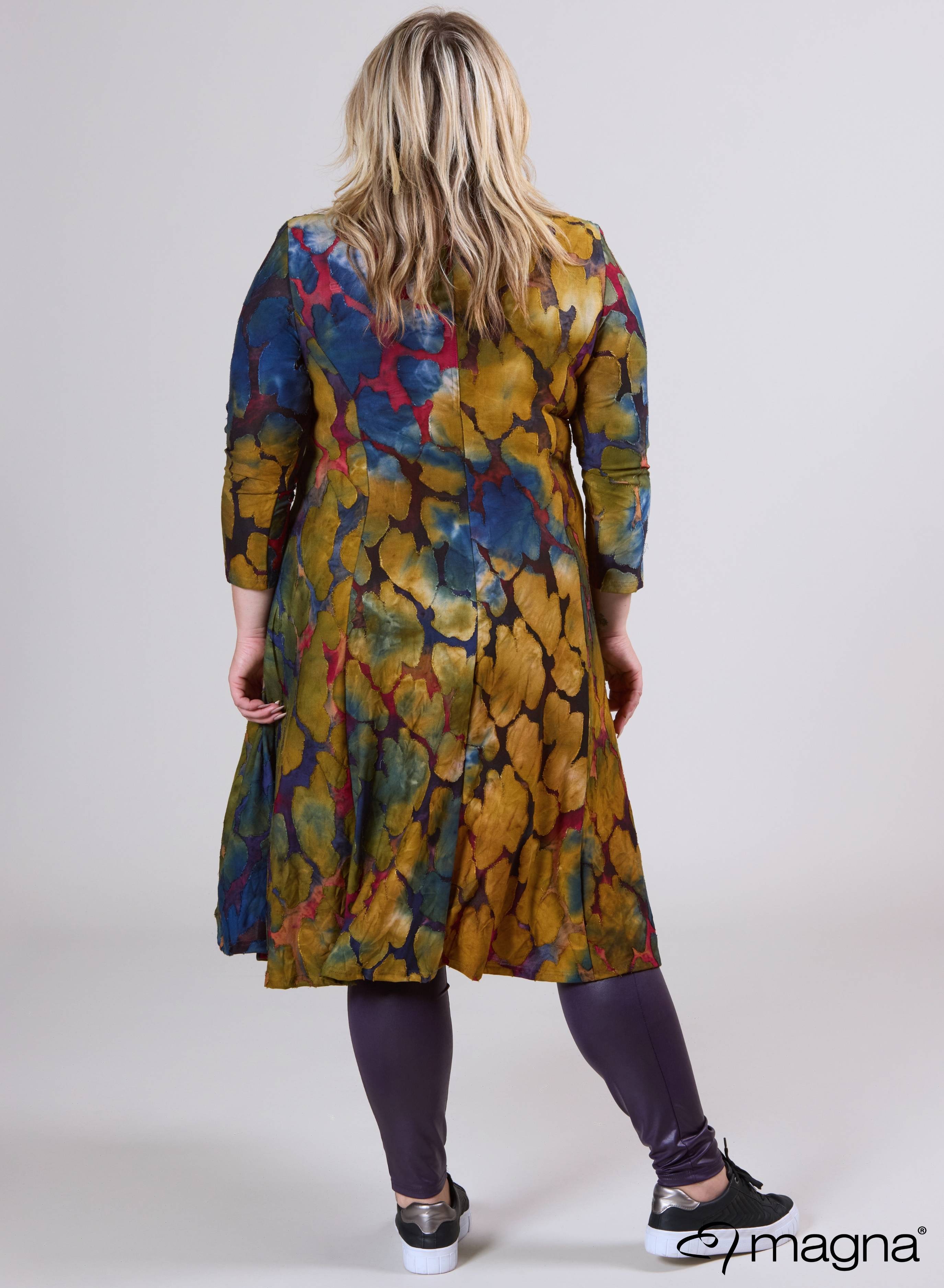 Magna Jacquard Mesh Lange A-lijn Jurk Cirkel Patch Paars Camel