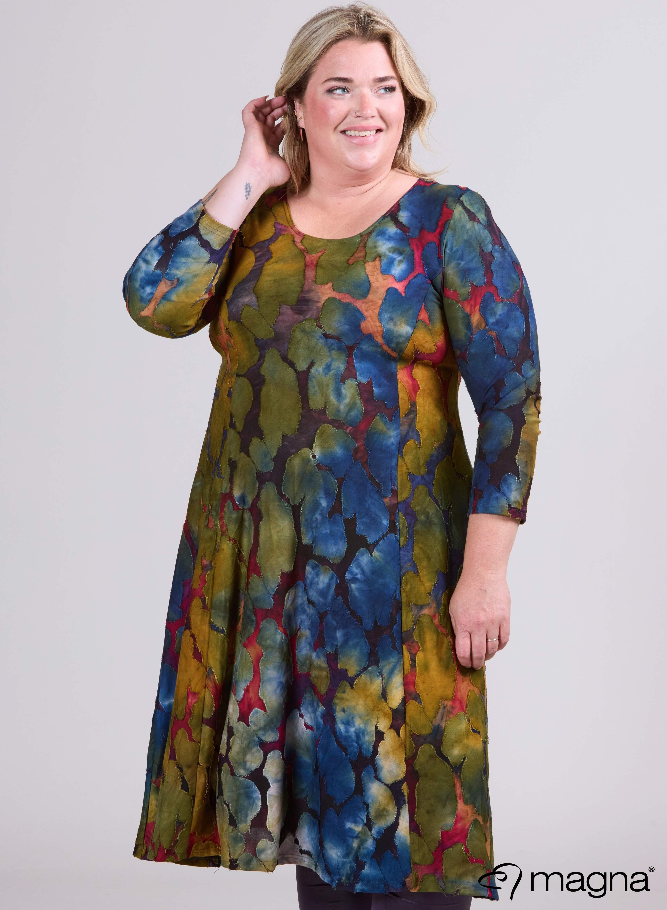 Magna Jacquard Mesh Lange A-lijn Jurk Cirkel Patch Paars Camel