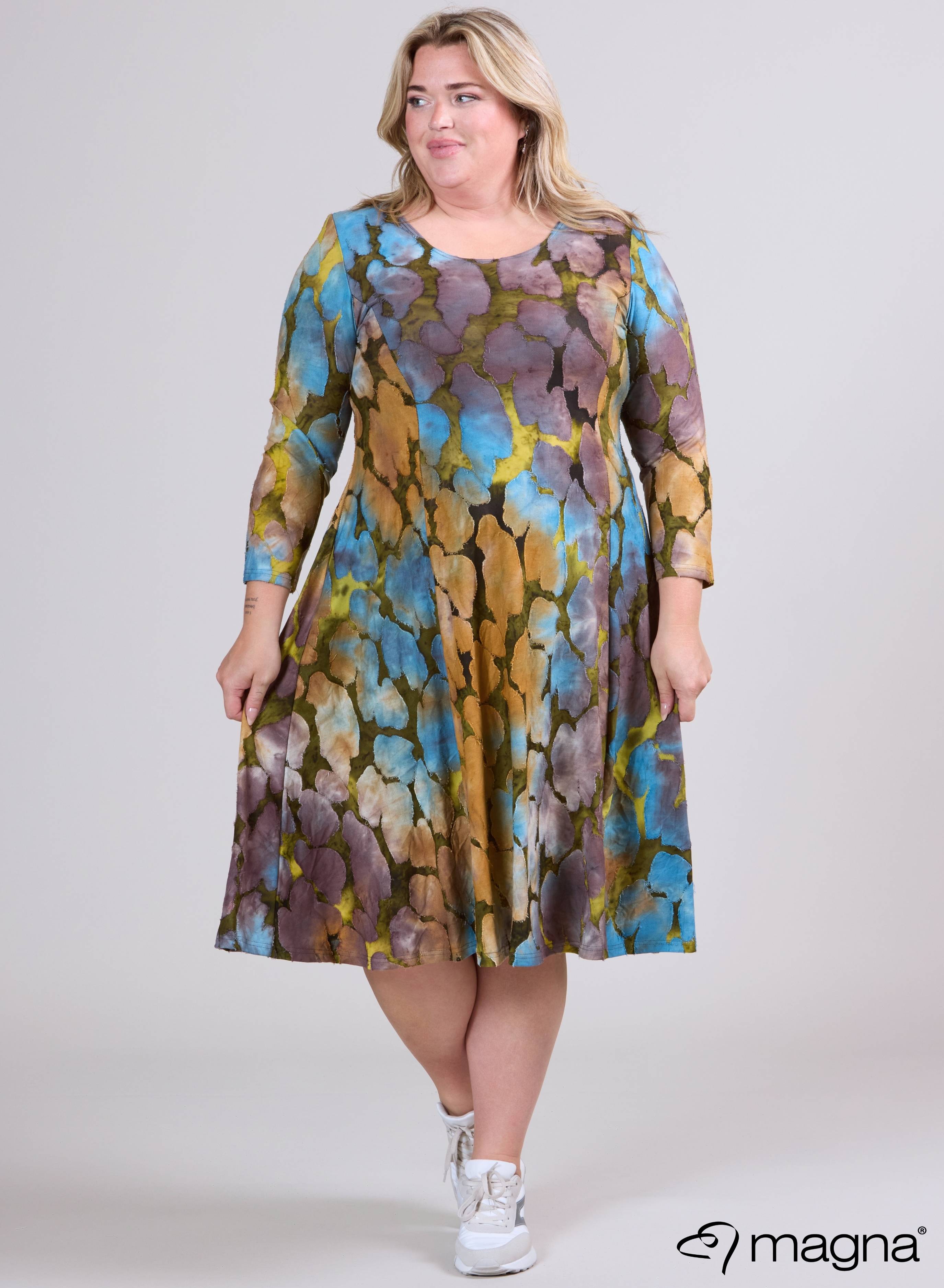 Magna Jacquard Mesh Lange A-lijn Jurk Cirkel Patch Taupe Lime